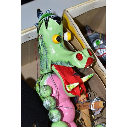 780 - FOUR BOXED PELHAM PUPPETS, 'Dragon', 'Wolf', 'Horse', and 'Caterpillar', all appear complete and in ... 