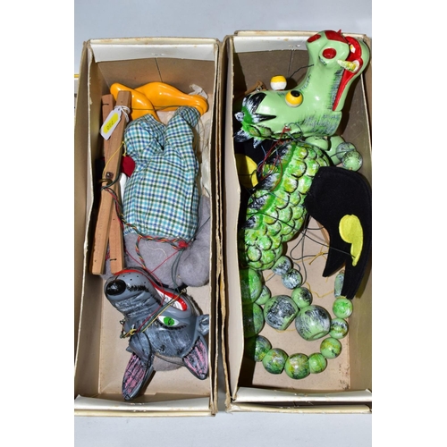 780 - FOUR BOXED PELHAM PUPPETS, 'Dragon', 'Wolf', 'Horse', and 'Caterpillar', all appear complete and in ... 