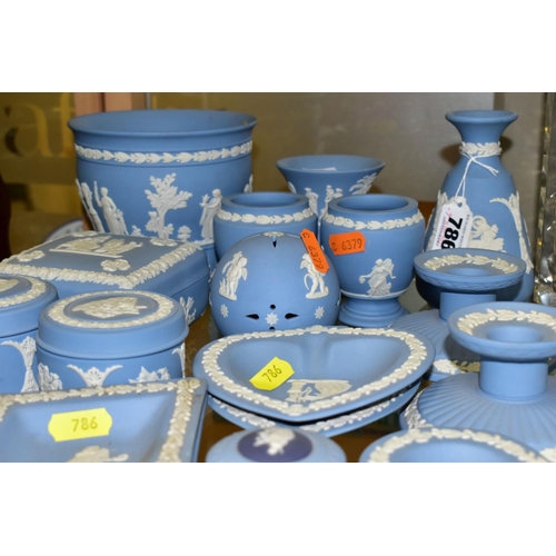 786 - A GROUP OF WEDGWOOD PALE BLUE JASPERWARE, including a small planter (11cm high), a pair of trinket b... 