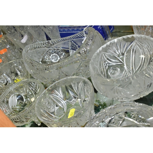 787 - A GROUP OF CLEAR AND COLOURED GLASS WARE, including un-named suites of six cut glass glasses, brandy... 