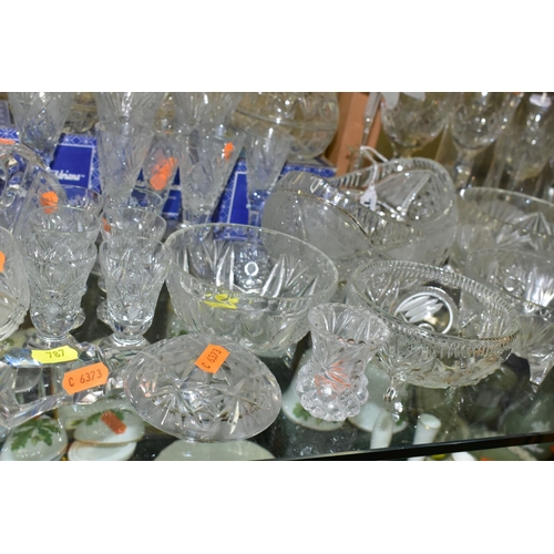 787 - A GROUP OF CLEAR AND COLOURED GLASS WARE, including un-named suites of six cut glass glasses, brandy... 