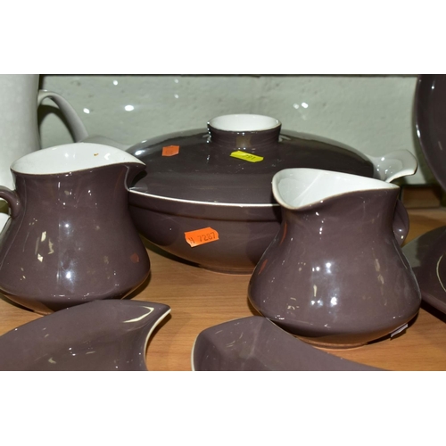 791 - A QUANTITY OF POOLE POTTERY DINNER AND COFFEE WARES comprising a dark brown twin tone Poole Pottery ... 