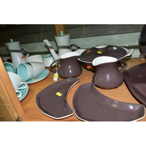 791 - A QUANTITY OF POOLE POTTERY DINNER AND COFFEE WARES comprising a dark brown twin tone Poole Pottery ... 