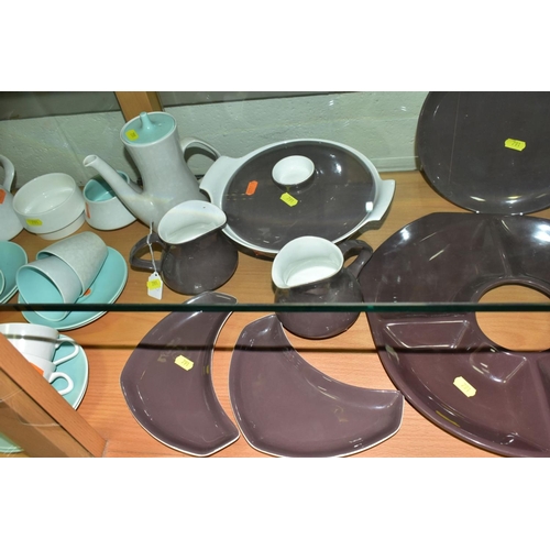 791 - A QUANTITY OF POOLE POTTERY DINNER AND COFFEE WARES comprising a dark brown twin tone Poole Pottery ... 