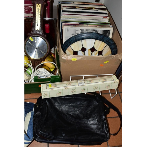 797 - FIVE BOXES AND LOOSE PICTURES AND MISCELLANEOUS ITEMS, to include Old Hall coffee pot, tea pot and h... 