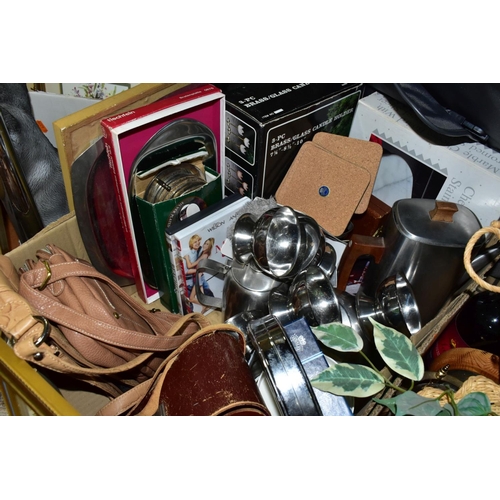 797 - FIVE BOXES AND LOOSE PICTURES AND MISCELLANEOUS ITEMS, to include Old Hall coffee pot, tea pot and h... 