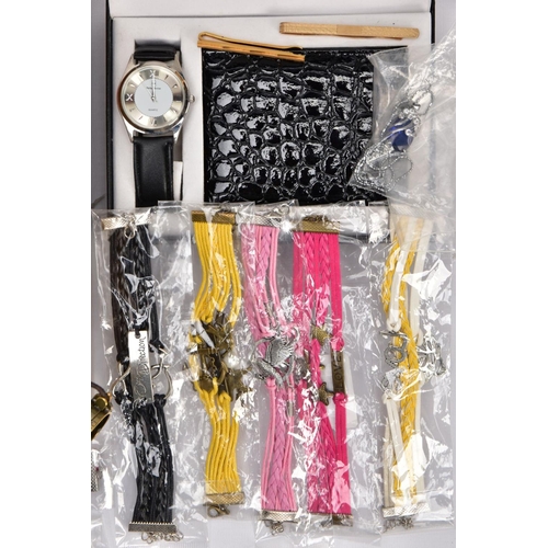 88 - A BOX OF ASSORTED COSTUME JEWELLERY AND ITEMS, to include a variety of white metal rings, most stamp... 