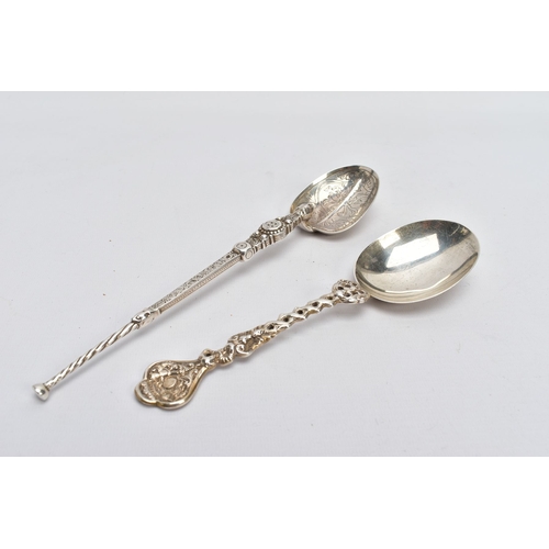 65A - TWO SILVER REPLICA SPOONS, comprising an Edwardian silver anointing spoon, by Elkington Co. Ltd, Bir... 