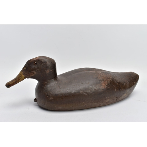 80A - A LATE 19TH CENTURY HAND CARVED WOOD DECOY DUCK, circa 1870, with traces of hand painted detail, hei... 