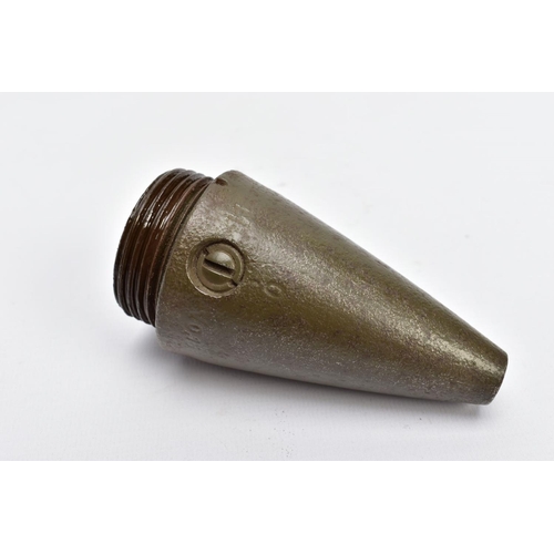 102 - A LARGE ARTILLERY SHELL COMPLETE WITH FUSE, etc, inert, whole shell length is approximately 70cm and... 