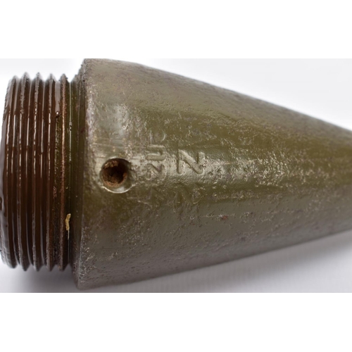 102 - A LARGE ARTILLERY SHELL COMPLETE WITH FUSE, etc, inert, whole shell length is approximately 70cm and... 