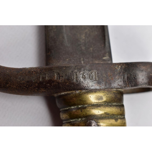 108 - A FRENCH YATAGHAN RIFLE BAYONET for the 1870 model Chassepot Rifle, maker marks to the top of the bl... 