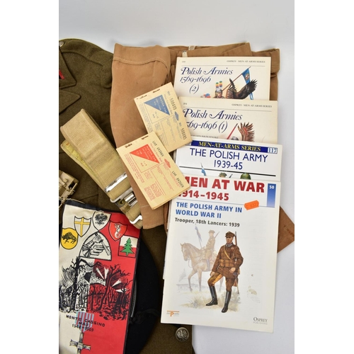 110 - A BOX CONTAINING SEVERAL ITEMS OF MILITARIA relating to Polish Forces in WWII and other miscellaneou... 