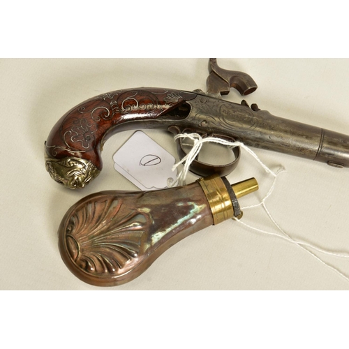 113 - AN APPROXIMATE 60 BORE BOXLOCK POCKET PISTOL FITTED WITH A 2'' QUEEN ANN CANNON TURN OFF BARRELL con... 