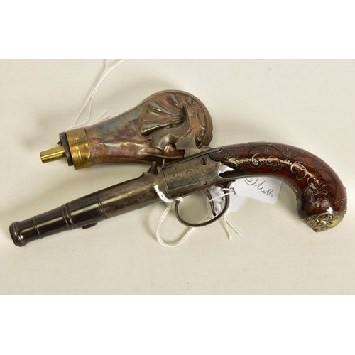 113 - AN APPROXIMATE 60 BORE BOXLOCK POCKET PISTOL FITTED WITH A 2'' QUEEN ANN CANNON TURN OFF BARRELL con... 