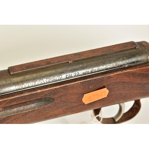 121 - A .22'' DIANA MODEL G27 AIR RIFLE, it is in working order and complete but its former blue surfaces ... 