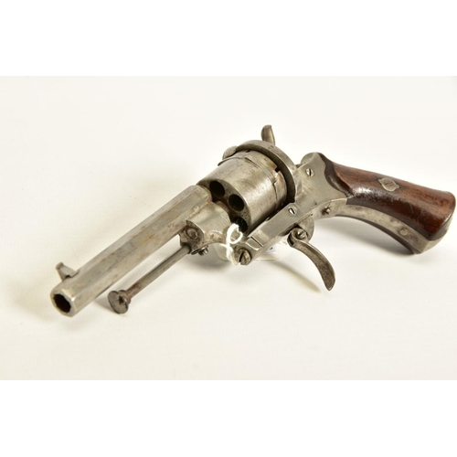 130 - A 7MM PIN-FIRE POCKET REVOLVER fitted with a folding trigger, it is fitted with a two piece set of w... 