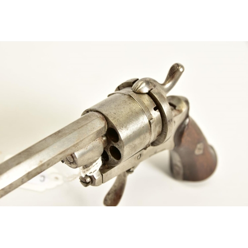 130 - A 7MM PIN-FIRE POCKET REVOLVER fitted with a folding trigger, it is fitted with a two piece set of w... 