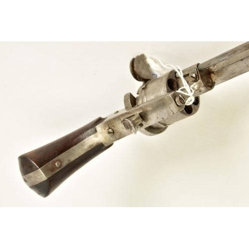 130 - A 7MM PIN-FIRE POCKET REVOLVER fitted with a folding trigger, it is fitted with a two piece set of w... 