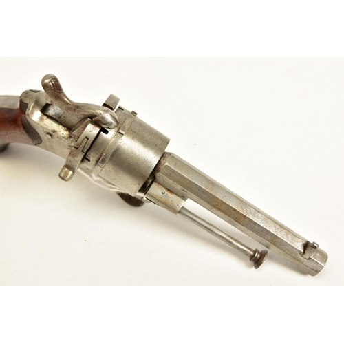 130 - A 7MM PIN-FIRE POCKET REVOLVER fitted with a folding trigger, it is fitted with a two piece set of w... 