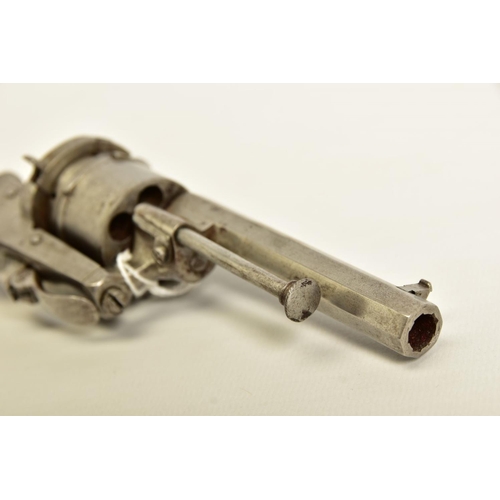 130 - A 7MM PIN-FIRE POCKET REVOLVER fitted with a folding trigger, it is fitted with a two piece set of w... 