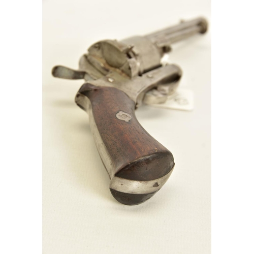 130 - A 7MM PIN-FIRE POCKET REVOLVER fitted with a folding trigger, it is fitted with a two piece set of w... 