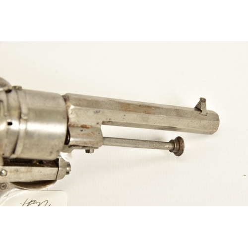 130 - A 7MM PIN-FIRE POCKET REVOLVER fitted with a folding trigger, it is fitted with a two piece set of w... 
