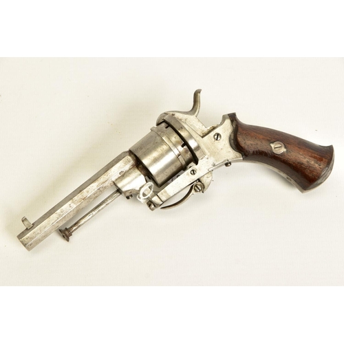 130 - A 7MM PIN-FIRE POCKET REVOLVER fitted with a folding trigger, it is fitted with a two piece set of w... 