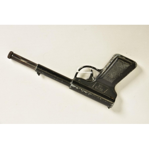 134 - A .177'' GAT TYPE AIR PISTOL marked Briton, it's japanned surfaces have lost a considerable amount o... 