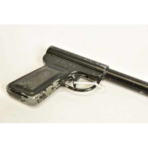 134 - A .177'' GAT TYPE AIR PISTOL marked Briton, it's japanned surfaces have lost a considerable amount o... 