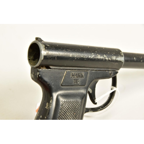 134 - A .177'' GAT TYPE AIR PISTOL marked Briton, it's japanned surfaces have lost a considerable amount o... 