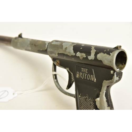 134 - A .177'' GAT TYPE AIR PISTOL marked Briton, it's japanned surfaces have lost a considerable amount o... 