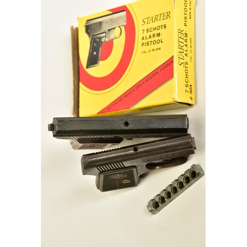 136 - AN ITALIAN .22'' BLANK STARTING PISTOL with a magazine and original box, together with .22'' Blank E... 