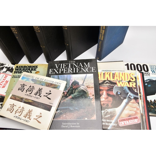 69 - A LARGE BOX CONTAINING ELEVEN BOOKS OF MILITARY INTEREST, to include Vietnam War, Falklands War, Jap... 