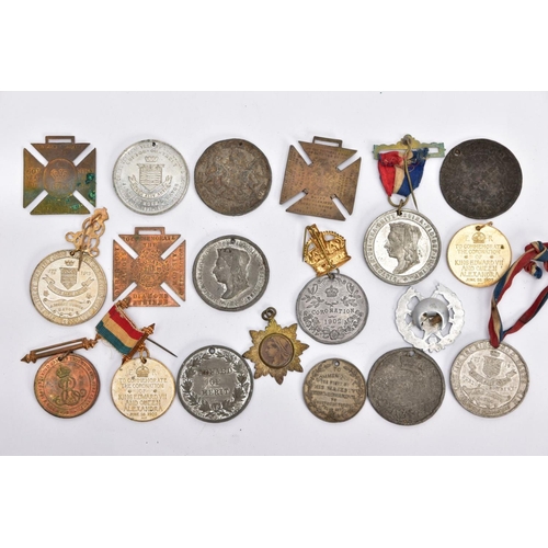 78 - A BAG CONTAINING NINETEEN MISCELLANEOUS MEDALS, CORONATION CORPORATION, ETC