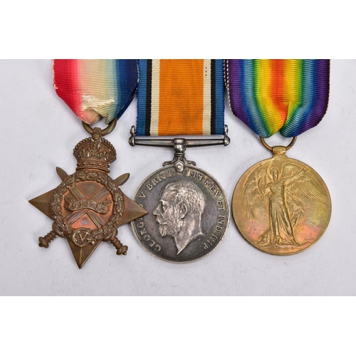 85 - A WWI 1914-15 STAR TRIO OF MEDALS ON A WEARING BAR, named SE-11859 (on star) Pte J E Smith AVC (Army... 