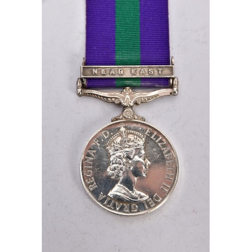 87 - ERII GENERAL SERVICE MEDAL 1918-62 with near East bar named to 4173227 ACI EAG Macey RAF