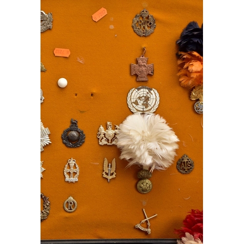 88 - A LARGE FRAME OF OVER THIRTY FIVE MISCELLANEOUS MILITARY CAP BADGES including North Staffs, RAC, RAF... 