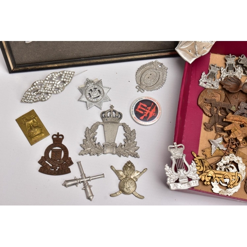 88 - A LARGE FRAME OF OVER THIRTY FIVE MISCELLANEOUS MILITARY CAP BADGES including North Staffs, RAC, RAF... 