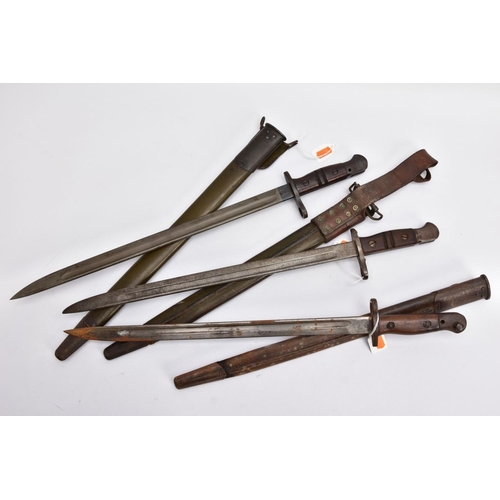 96 - THREE WWI ERA US ISSUE RIFLE BAYONETS, all by Remington, all with proof marks, makers stamps, two ar... 