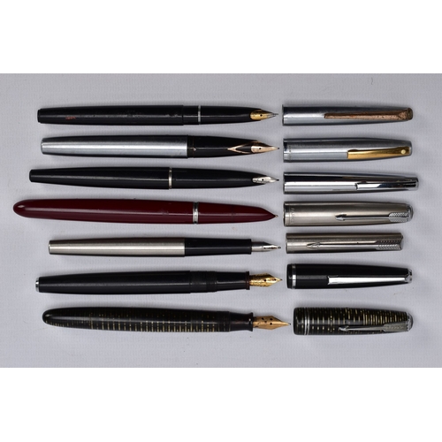 171 - A TRAY OF VINTAGE AND MODERN FOUNTAIN PENS, including a 1950's Parker Vacumatic in grey stripe (fill... 