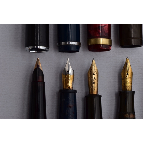 171 - A TRAY OF VINTAGE AND MODERN FOUNTAIN PENS, including a 1950's Parker Vacumatic in grey stripe (fill... 