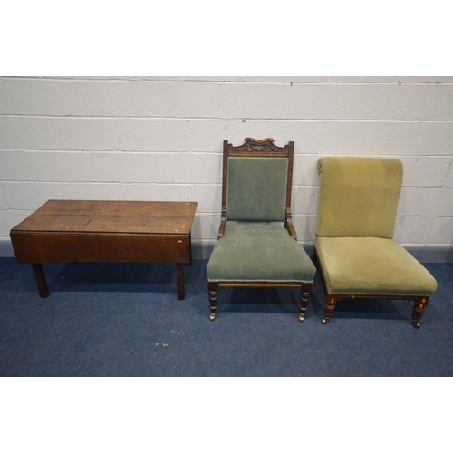 1388 - AN EDWARDIAN BEECH PARLOUR CHAIR, along with a late Victorian oak nursing chair and a Georgian oak P... 