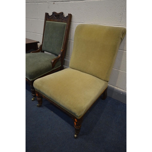 1388 - AN EDWARDIAN BEECH PARLOUR CHAIR, along with a late Victorian oak nursing chair and a Georgian oak P... 