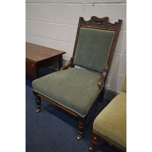 1388 - AN EDWARDIAN BEECH PARLOUR CHAIR, along with a late Victorian oak nursing chair and a Georgian oak P... 