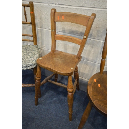 1390 - SIX VARIOUS PERDIOD CHAIRS, to include a 20th century oak child's chair, 19th century elm country ru... 