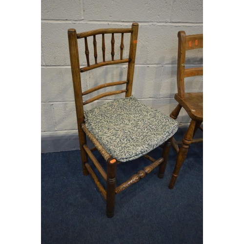 1390 - SIX VARIOUS PERDIOD CHAIRS, to include a 20th century oak child's chair, 19th century elm country ru... 