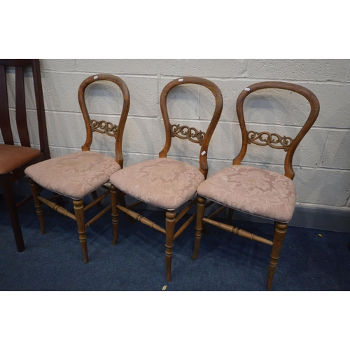 1391 - A SET OF THREE VICTORIAN CHAIRS, along with two pairs of modern chairs, two gilt framed wall mirror ... 