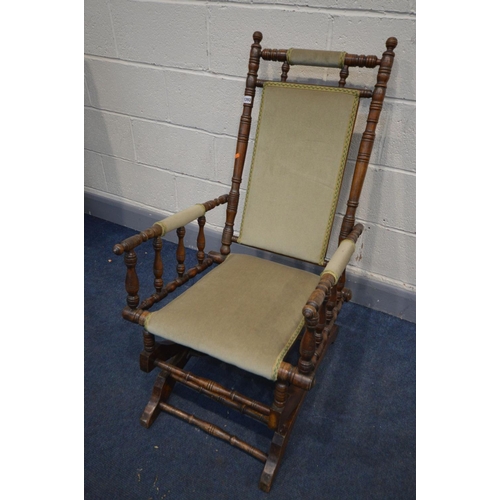 1393 - AN EDWARDIAN BEECH AMERICAN ROCKING CHAIR