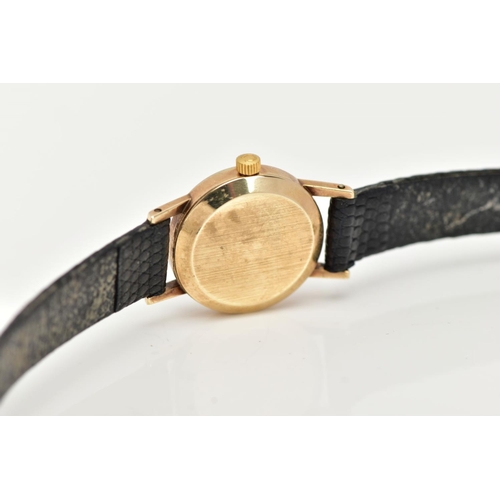 10 - A LADIES 9CT GOLD 'OMEGA' WRISTWATCH, circa 1960's, hand wound movement, round champagne dial signed... 